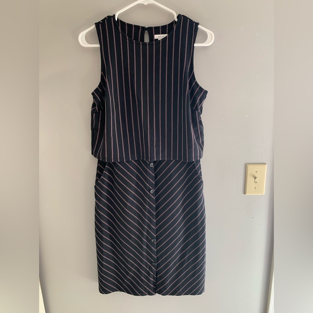 J.Jill Womens Ponte Sleeveless Vertical Striped Tier Layered Shift MIDI Dress XS